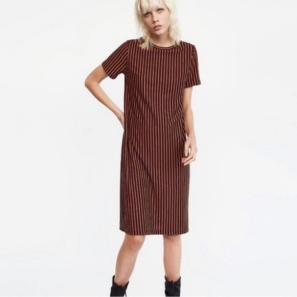ZARA Ribbed T Shirt Midi Fall Dress - Picture 1 of 5